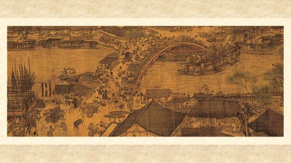 北宋张择端《清明上河图》局部，描绘北宋京城汴梁及汴河两岸的繁华和热闹的景象和优美的自然风光。