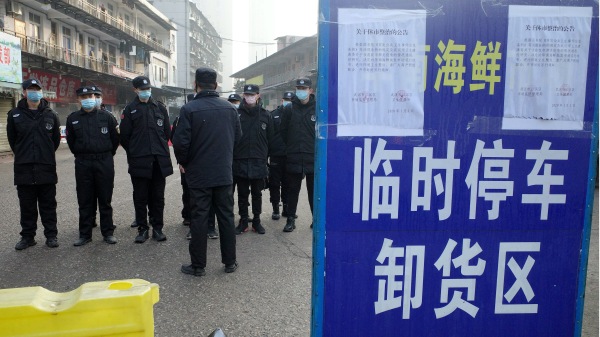 武漢華南海鮮批發市場因「中共肺炎」爆發而休市。