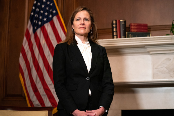 川普总统的第三位最高法院大法官提名人，巴雷特法官。（图片来源： Anna Moneymaker - Pool/Getty Images）