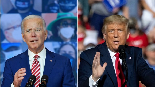 美国总统川普（右）和民主党人拜登（左）。（图片来源：Angela Weiss Saul Loeb/AFP/Getty Images）