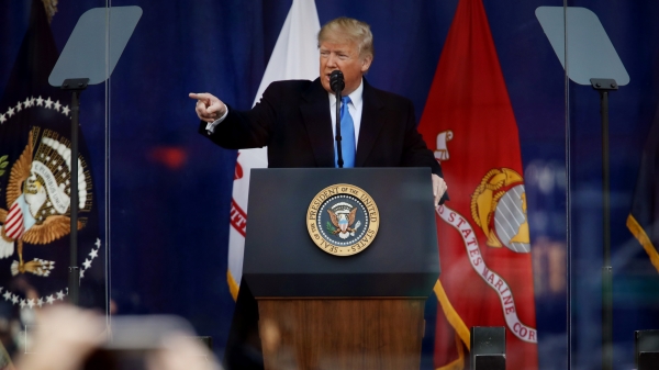 2019年11月11日，川普总统参加纽约市的纪念老兵节活动并讲话。
