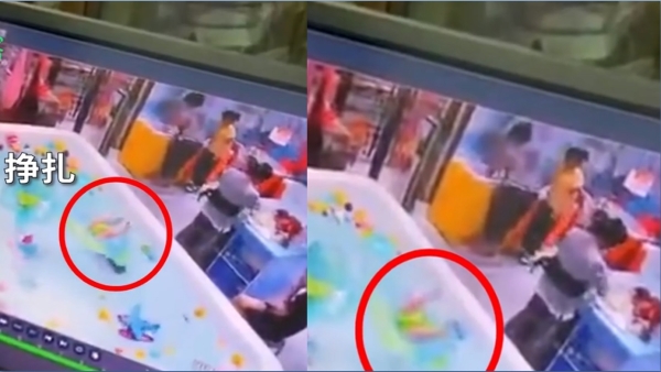 近日，浙江溫州一段嬰兒在游泳池溺水掙扎3分多鐘的視頻引發關注。（圖片來源：微博）