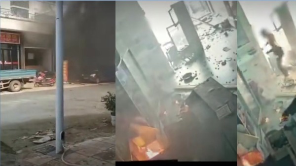 11月18日中午，湖南汩羅市新市鎮一餐館發生起火爆炸，已知事故造成34人受傷。（圖片來源：微博）