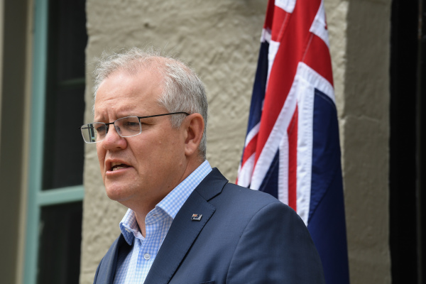 2020年11月08日，澳大利亞總理莫裡森在其悉尼住所外，對媒體講話。