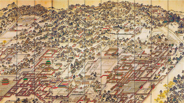 东阙图，绘有昌德宫和昌庆宫的大报坛全貌风景画（局部）。