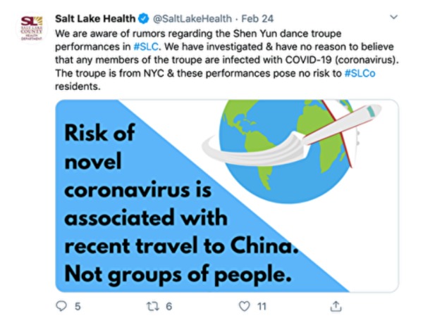 华人在美散布肺炎谣言盐湖城政府看不下去了