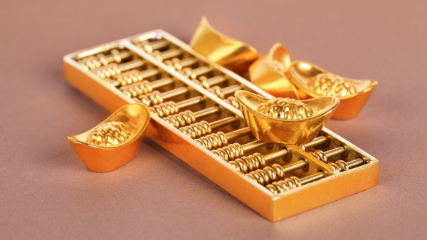 金色的算盘、黄金和元宝