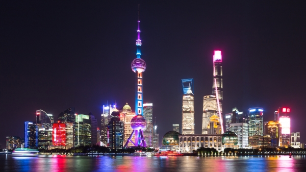 上海市中心的光丽夜景