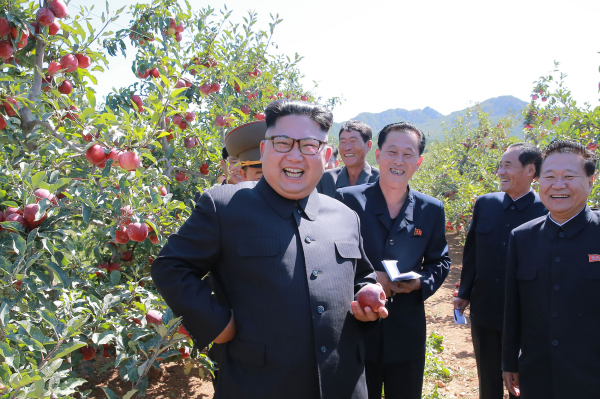 2017年9月21日發布的這張未註明日期的照片顯示，金正恩參觀了南黃海省桂爾普縣的一個水果農場。