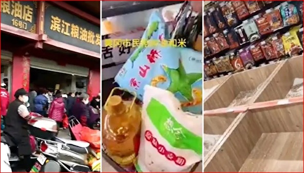 中国各地民众纷纷抢购粮食和食品。