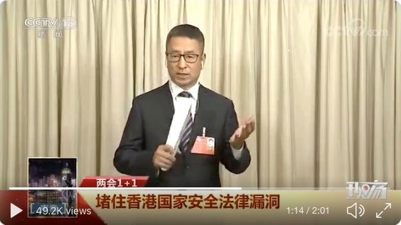 白岩松在央視節目中卻稱，港版國安法「代表了14億中國人的心聲」（圖片來源：視頻截圖）
