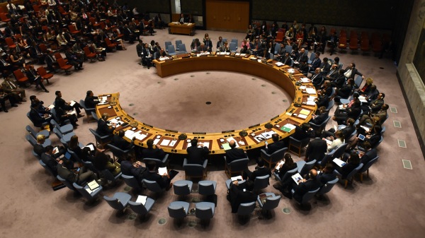 联合国安理会在纽约总部开会画面
