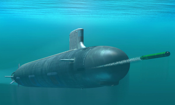美国的维吉尼亚级潜艇发射鱼雷的攻击想像图。