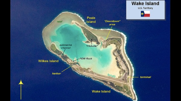 中共不断在太平洋地区扩张军事力量，据传美国花费数亿美元扩建威克岛（Wake Island）军事基地，作为美军的备用机场。（图片来源：美国国家航空航天局/公有领域）