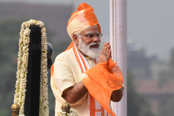 2020年8月15日，印度總理莫迪在印度第74週年獨立紀念日上致辭。