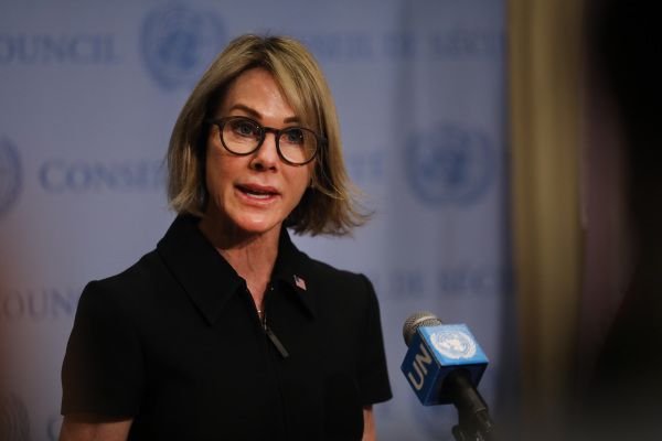 2019年9月12日，美驻联合国大使凯利·克拉夫特向记者发表讲话。