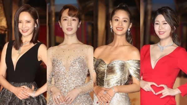 第55届金钟奖26日晚间举行，入围者天心（左起）、黄瀞怡（小薰）、莫允雯、白家绮盛装出席。