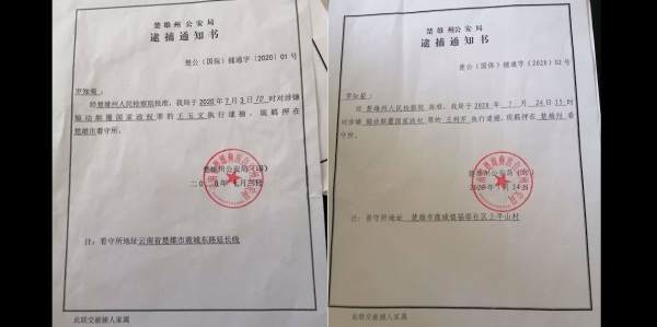 在王藏夫妇遭到逮捕两个月之后，他俩的逮捕通知书才终于曝光。