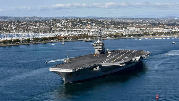 2020年1月17日，美军西奥多‧罗斯福航母离开圣地牙哥港，驶向印太地区。（图片来源： U.S. Navy via Getty Images）(16:9)