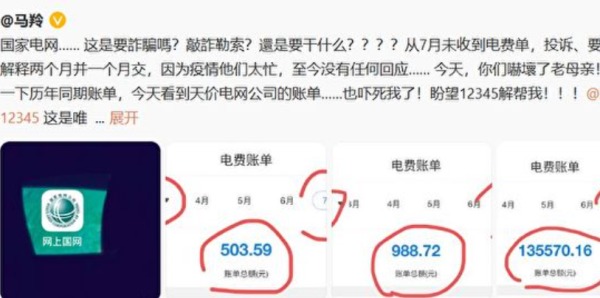 大陆女星马羚在网上求助，控诉“中国国家电网”是在“诈骗”、“敲诈勒索”，引发网友热议