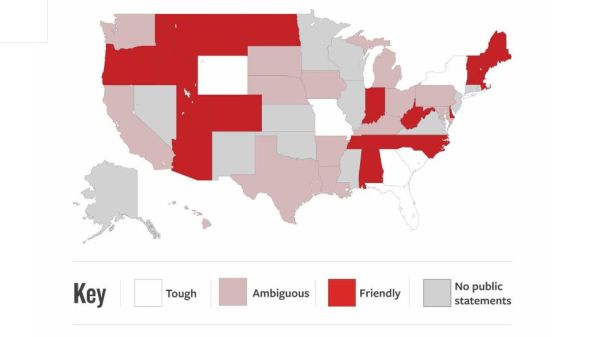 民智和清華2019年6月調查發現美國有17個州的州長對中共態度友好。（圖片來源：美國智庫「保衛民主基金會」（FDD）研究報告內容截圖）
