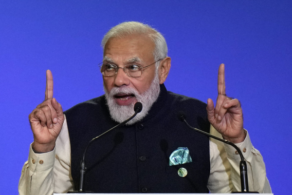 印度總理莫迪於2021年11月1日在蘇格蘭格拉斯哥舉行的COP26聯合國氣候變化會議世界領導人峰會上講話。