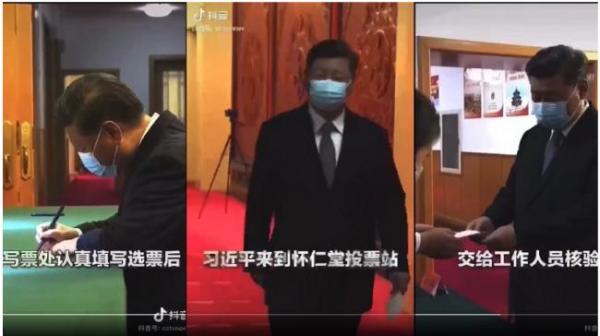 六中全會在即，「習江胡」黨媒頭條同露臉，顯示了中共政局波詭雲譎。圖為習近平投票。（圖片來源：視頻截圖）