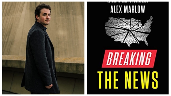 保守派媒體布萊巴特新聞網主編亞歷克斯·馬洛（Alex Marlow）（圖左，圖片來源：Breitbart News/Justin Kaneps）和他的新書《突發新聞》封面（圖右，圖片來源：Breitbart News）。