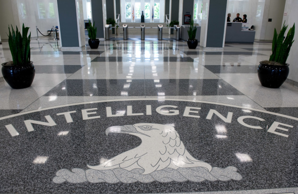 美國中央情報局（CIA）位於弗吉尼亞州總部大廳地面上的徽標。（圖片來源：SAUL LOEB/AFP via Getty Images）