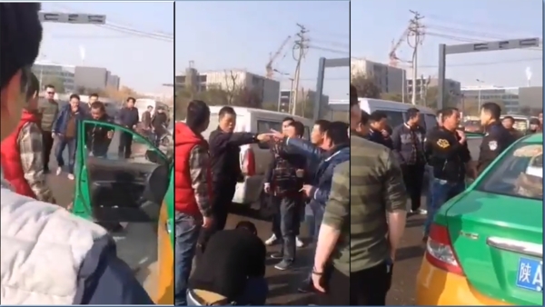 近日，网传视频显示，陕西某地一警察动手殴打出租车司机，结果却被司机暴打在地痛哭哀嚎（图片来源：推特）