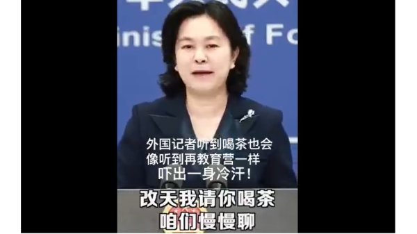 中共外交部發言人華春瑩稱BBC記者「對號入座」，還主動表明要請該名記者「喝茶」。（圖片來源：視頻截圖）