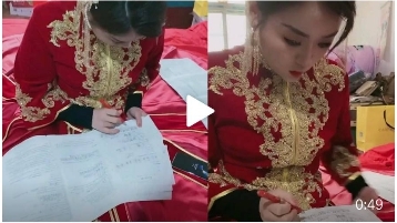 近日，安徽一女老师新婚批改试卷的视频走红网络，引发网友热议（图片来源：微博）