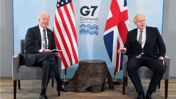 英國首相鮑里斯在G7峰會前會見美國總統拜登