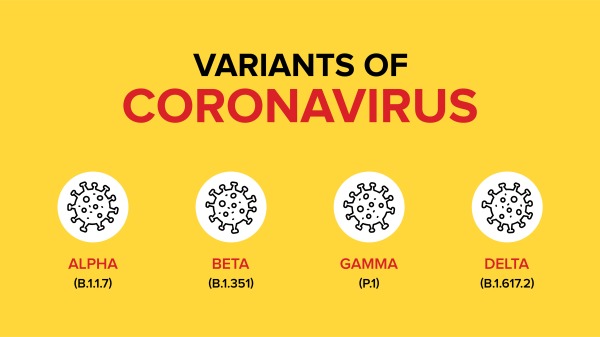 目前已知的COVID-19病毒变种示意图