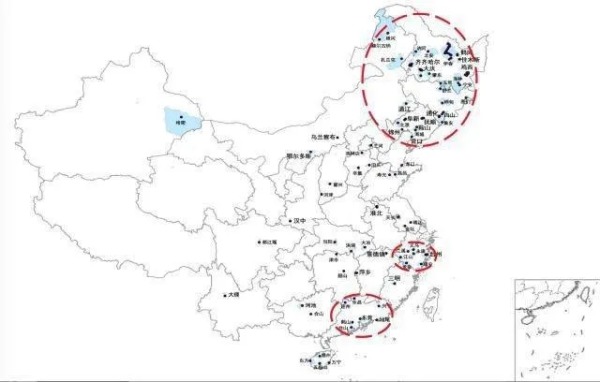 吳康利用2007年至2016中國城市建設統計年鑑發現的收縮城市地圖