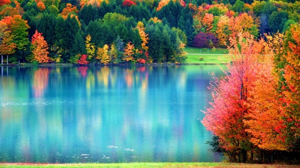 秋天湖上风景