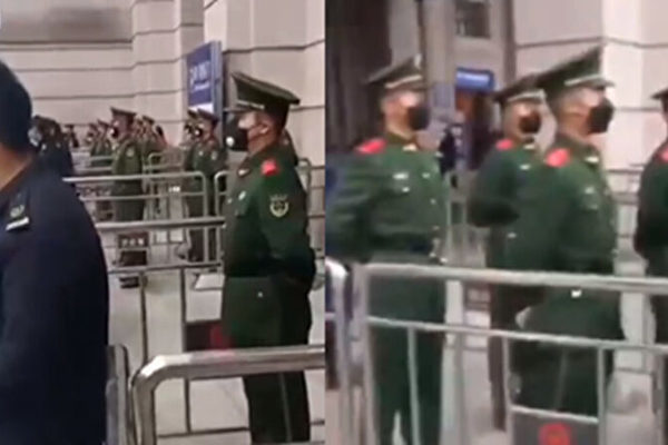 1月23日上午10时起，武汉市内机场、火车站全部被公安武警接管，进入军管模式，市民一律不得离开。 （视频截图）