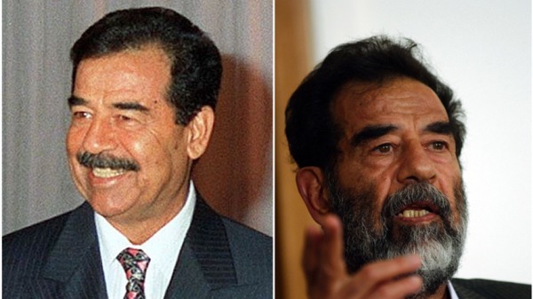 1998年的薩達姆（左），2004年薩達姆接受審判（右）