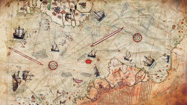 皮瑞‧雷斯地图呈现了南极大陆上的早期样貌。