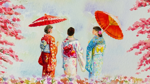日本 和服 传统 女性 纸伞 油伞 樱花 301307179 -|图片来源: Adobe stock图adobe stock - |