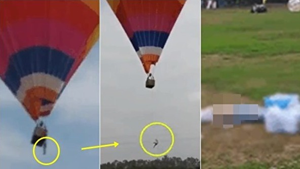 十一长假第二天，湖南省株洲悠移庄园热气球飞行营地发生坠亡事故。（图片来源：视频截图）
