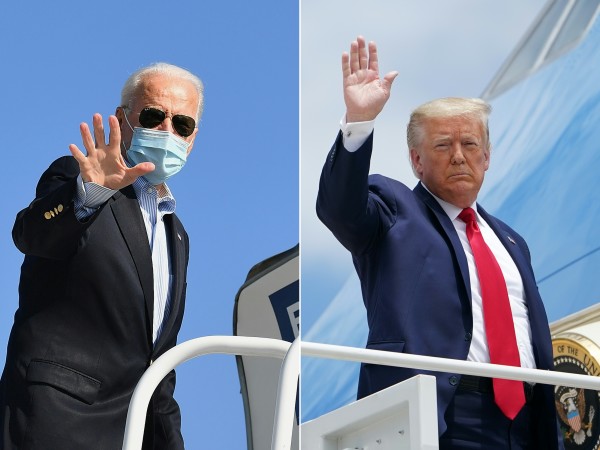 美国前总统川普（右）和现任总统拜登（左）。（图片来源：Angela Weiss Mandel NGAN/AFP/Getty Images）