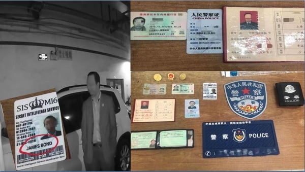 上海一男子冒充“法警”、“军人”等，甚至还冒充“007”（图片来源：微博）