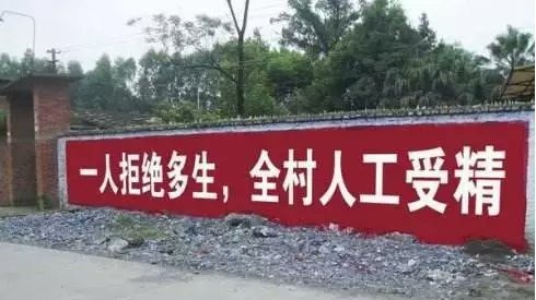 中国大陆某村庄强制百姓多生的惊人标语（图片来源：推特）