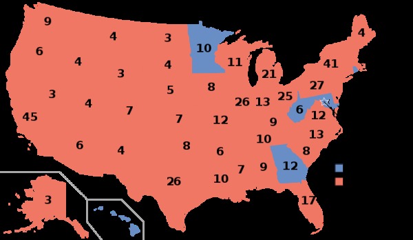 1984年 里根横扫525张选举人票 压倒性打败民主党