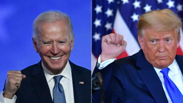 民主党总统候选人候选人乔．拜登（L）和美国总统川普（R）