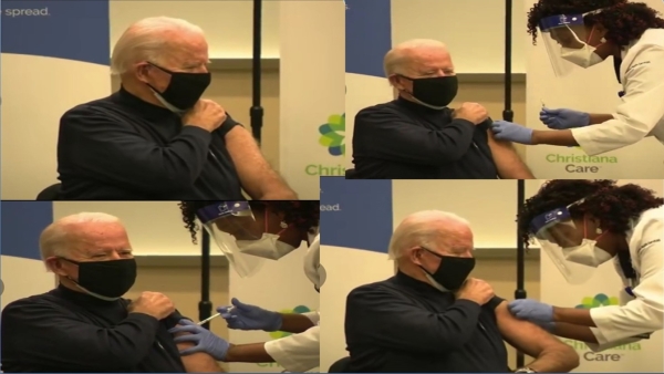 拜登這段接種疫苗的視頻也登上了中國微博熱搜榜，遭中國網友吐槽（圖片來源：微博）