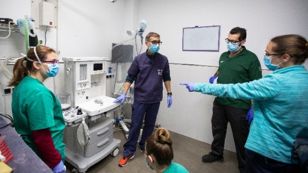 2020年3月31日，为应对疫情，西班牙一家兽医诊所正在测试呼吸机