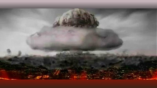 趙盛燁曾叫囂在中國部署千枚核彈炸毀地球，卻在大年三十遭遇車禍，險喪命。圖為原子彈爆炸時的蘑菇雲。