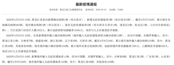 黑龙江卫健委4月10同日通报陈某卫确诊病例。